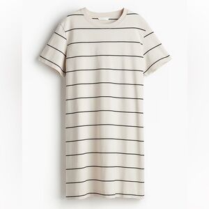 H&M striped cotton t-shirt dress size large light beige black